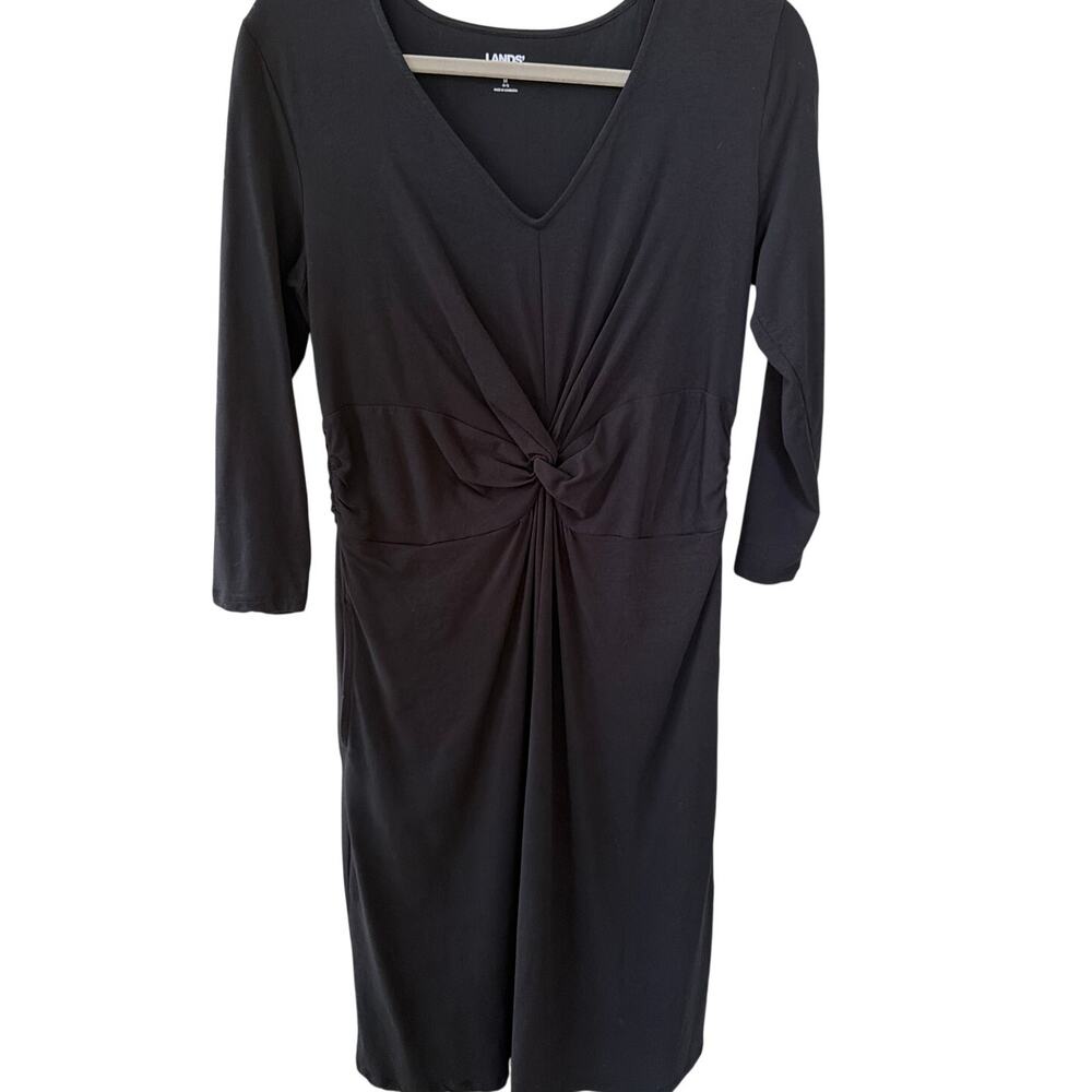 Lands End Black Knit Dress Women's Size Medium Minimalist Classic Chic Timeless